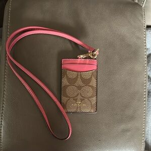 COACH Pink and Gold Lanyard ID Holder